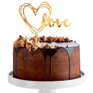 Zápich na dort Love, zlatý, 13x10 cm