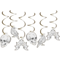 Závěsné dekorace Halloween (lebka, vrána, netopýr) 6 ks
