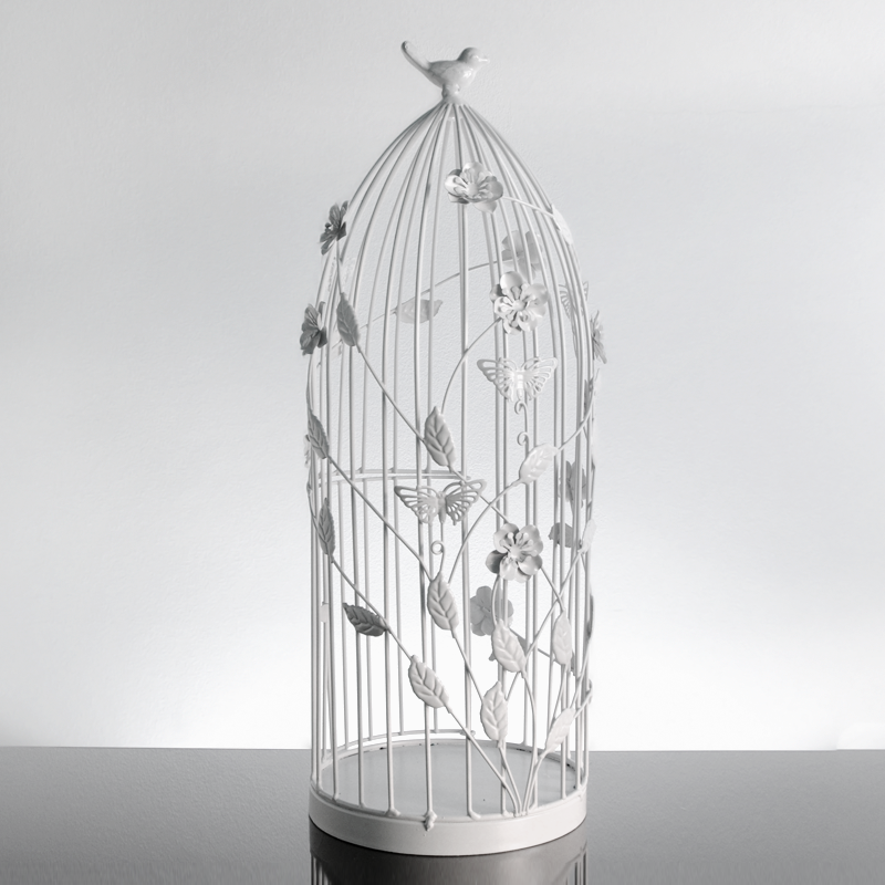 Klec b�l� s floristick�m dekorem - k dispozici 2 ks