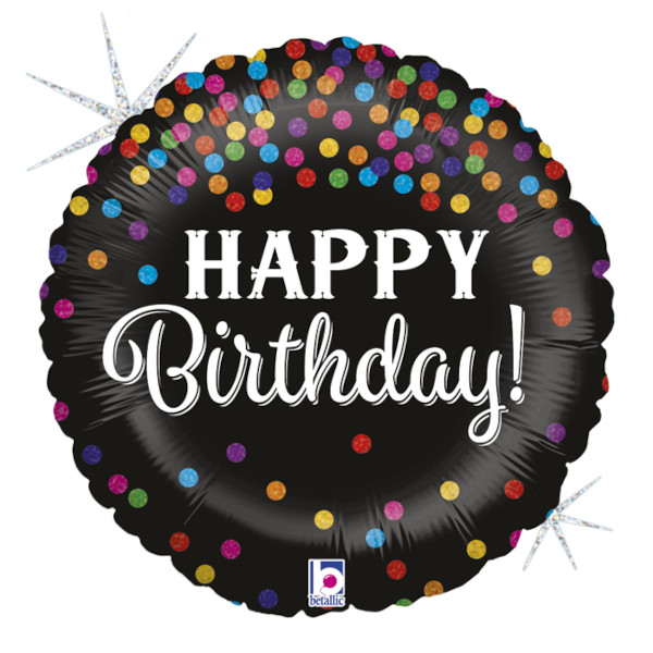 Balónek fóliový Happy Birthday černý s konfetami 46 cm