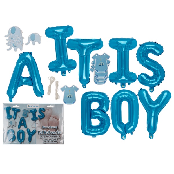 Levně Balónkový nápis It is a Boy s papírovými dekoracemi 35 cm