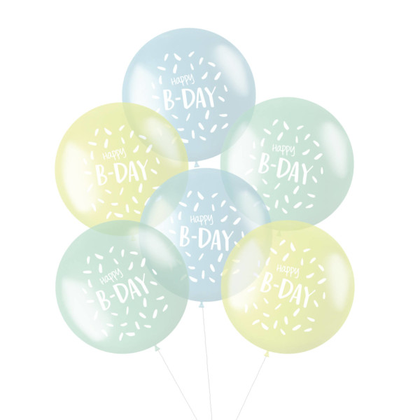 Balónky latexové krystalové pastelové Happy B-Day 48 cm 6 ks