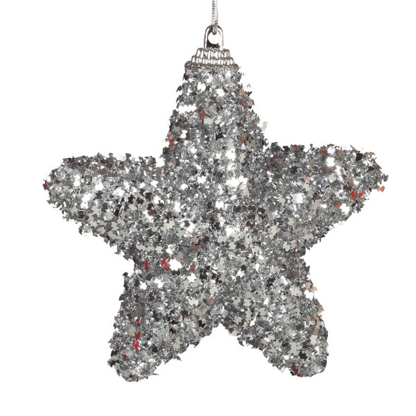 Dekorace závěsná Hvězda s glitry stříbrná 6 cm 4 ks