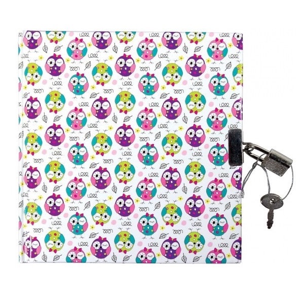 Deník se zámkem Sovičky zeleno-fialové 15 x 18 cm