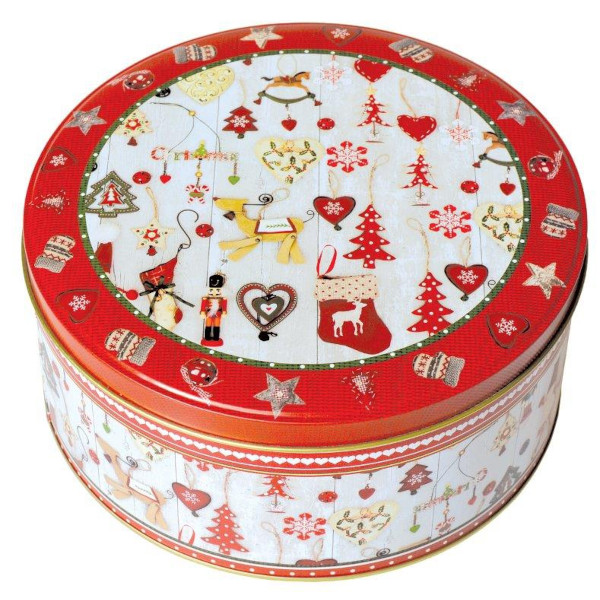 Dóza plechová kulatá Vánoční červená 24 x 11 cm