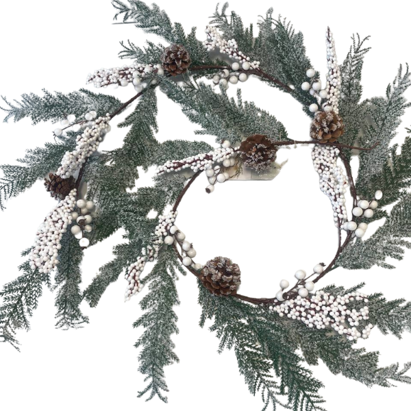 Girlanda vánoční Zasněžené listy s bílými bobulemi 1,9 m