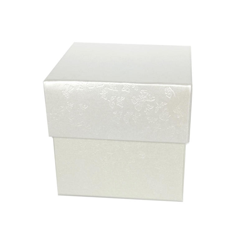 Levně Krabička kostka Farfale krémová/bílá 7,5 x 7,5 x 7 cm