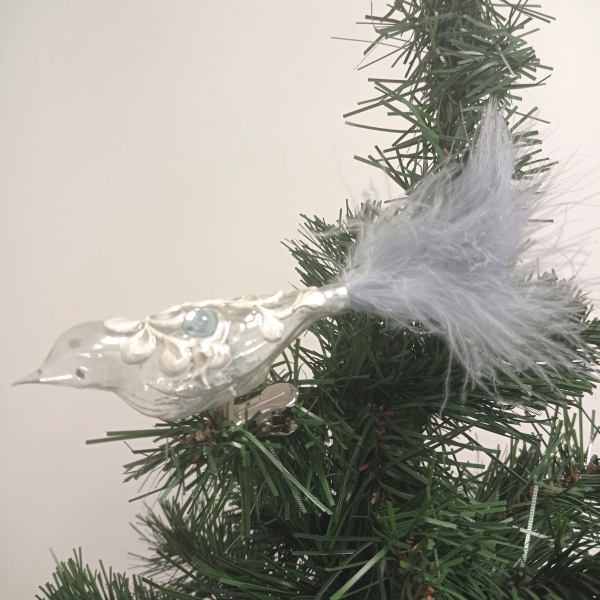Ozdoba vánoční Metalic dekor s modrým kamínkem - pták velký