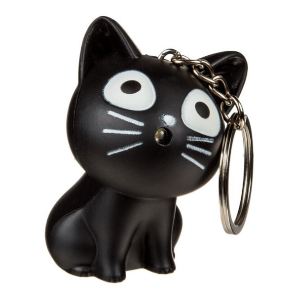 Přívěsek na klíče se zvukem a světýlkem Kočka černá 5 cm