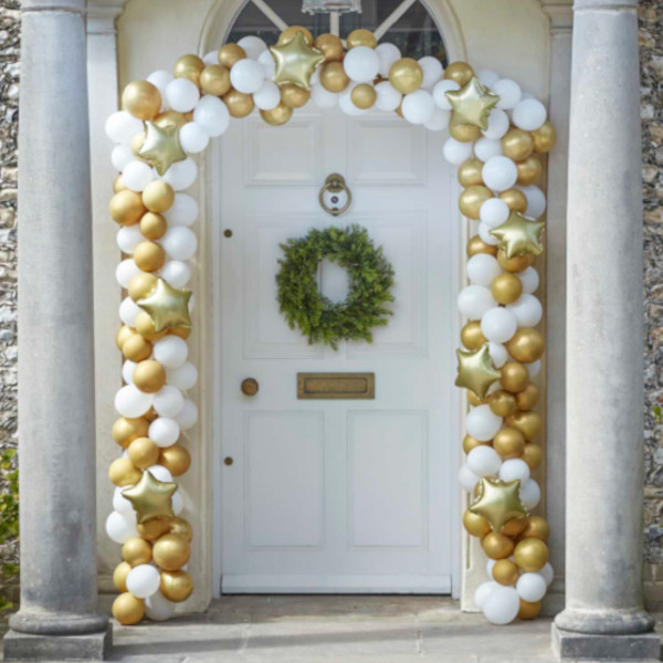 Sada balónků na balónkový oblouk Vánoční bílo-zlatá 240 ks