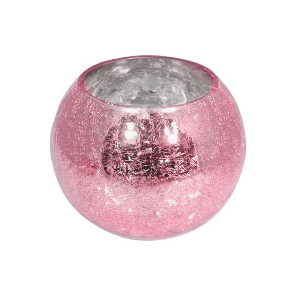 Svícen skleněný na čajovou svíčku růžový 19 x 16 cm