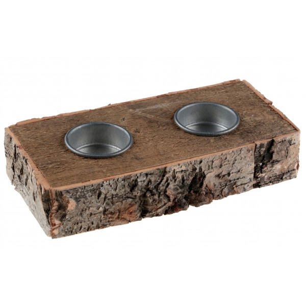 SVÍCEN na 2 svíčky přírodní dřevo 20,5 x 10 x 4 cm