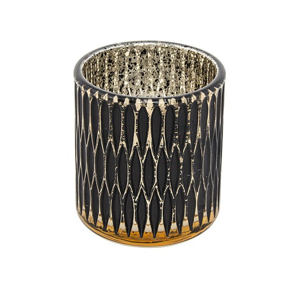 Svícen skleněný černo-zlatý 8 x 9 cm