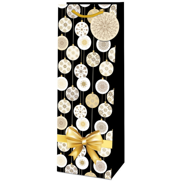 Taška dárková na láhev Vánoční ozdoby a mašle 36 x 12,6 x 8,9 cm