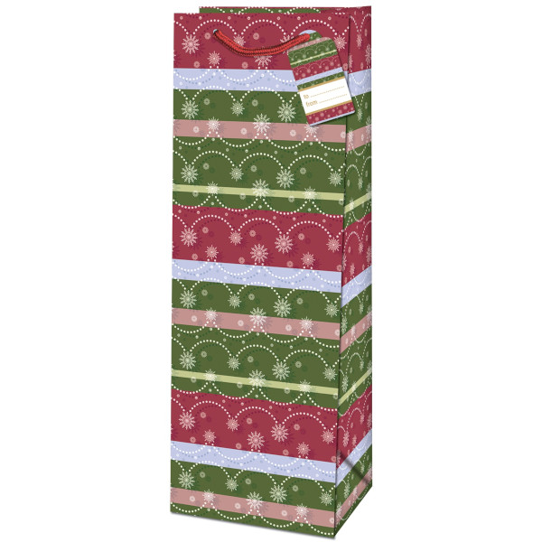 Taška dárková na láhev Vločky a pruhy 36 x 12,6 x 8,9 cm
