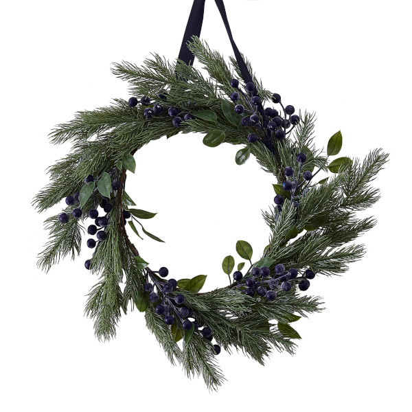 VĚNEC umělý s modrými plody 50 cm