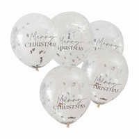 BALÓNKY latexové transparentní s konfetami stříbrné stromečky Merry Christmas 30cm 5ks