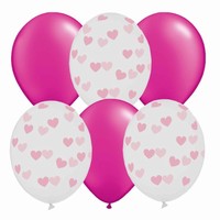 Balónky latexové transparentní srdce růžové/magenta 30 cm 6 ks