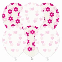 Balónky transparentní magenta květy, růžová srdce 30 cm 6 ks