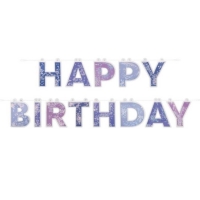 Banner Happy Birthday s glitry modro-fialový 183 cm