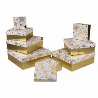 SET dárkových boxů zlaté s hvězdami 22,5x22,5x8cm 8ks