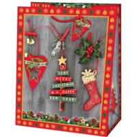 Taška dárková Medium Vánoční ozdoby červená/zelená 19 x 10,2 x 23 cm