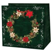 Taška dárková Medium zelená Vánoční věnec 20 x 20 x 9 cm