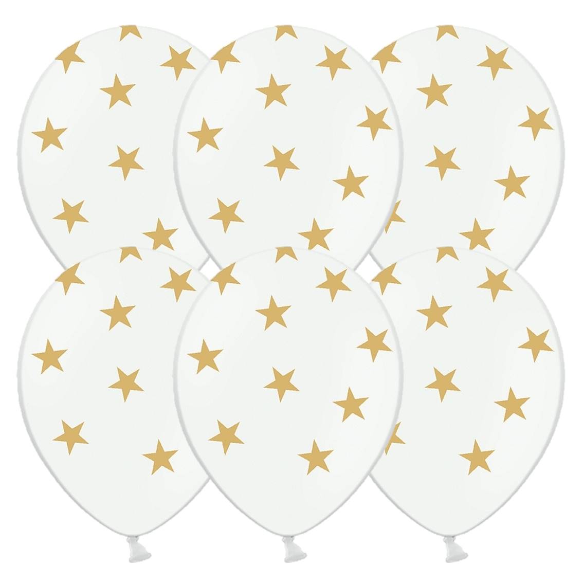 Balónek latexový bílý s potiskem hvězdy zlaté 6 ks