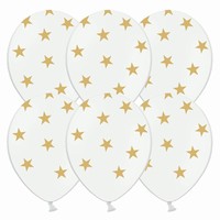 Balónek latexový BÍLÝ s potiskem hvězdy zlaté 6 ks