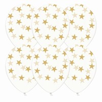 Balónek latexový TRANS s potiskem hvězdy ZLATÉ 6 ks