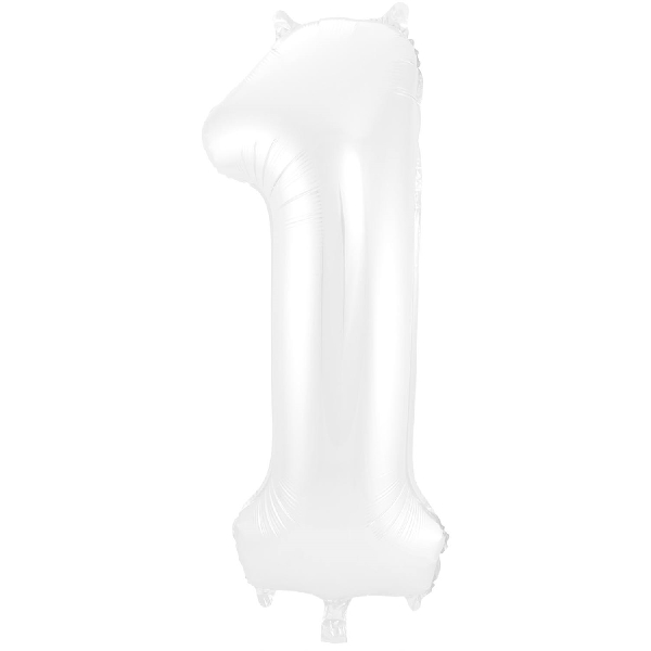 Balónek fóliový číslice 1 metalická matná bílá 86 cm