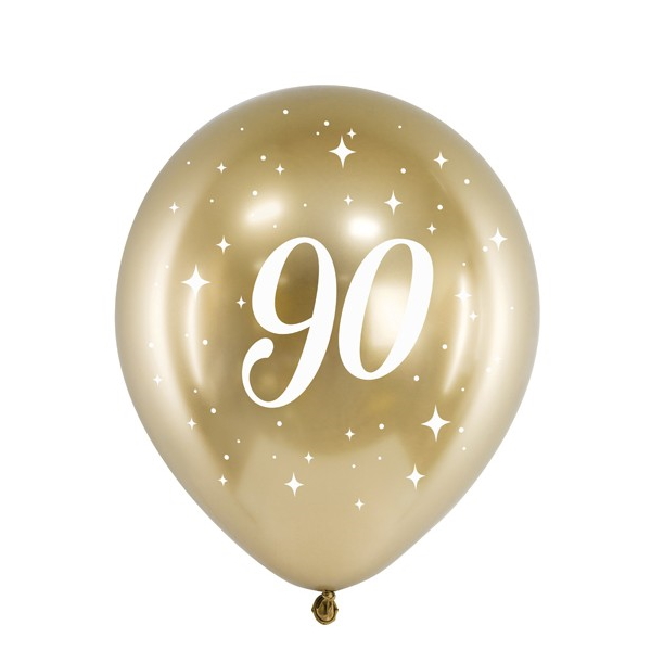 Balónky latexové chromové s číslicí "90" zlaté 30 cm 6 ks