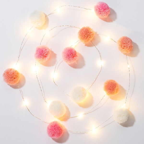 ŘETĚZ světelný LED Pompoms růžové na drátku 2 m