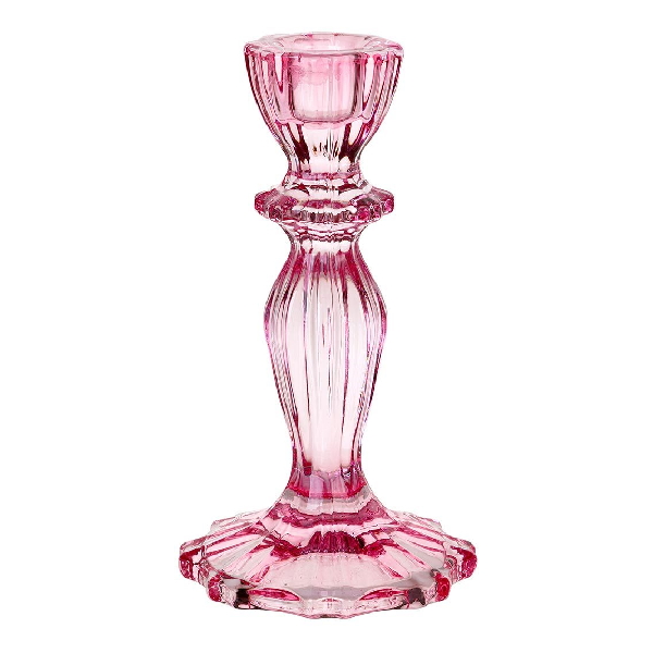 Svícen skleněný luxusní 16 cm růžový