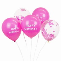 BALÓNKY latexové růžové a konfety Happy Birthday 30cm 5ks