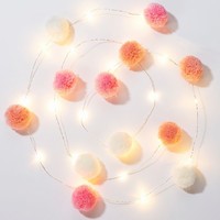 ŘETĚZ světelný LED Pompoms růžové na drátku 2m