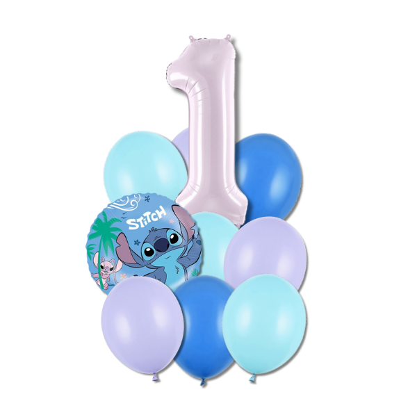 Balónkový buket Stitch a Angel s číslicí