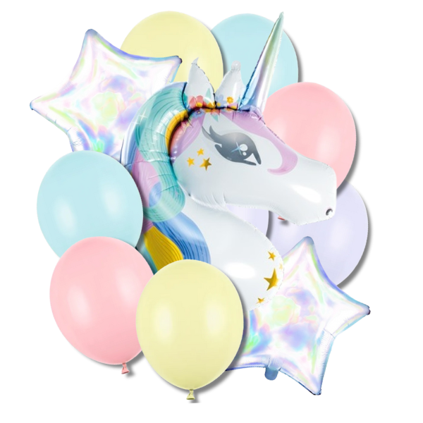 Balónkový buket - Jednorožec pastelový, 11ks