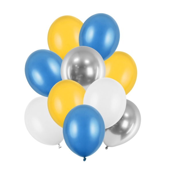 Balónky latexové pastelové (tyrkysové, žluté, stříbrné) mix 30 cm, 10 ks