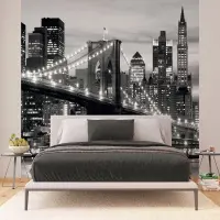 Vliesová fototapeta na zed' Černobílý Brooklynský most při západu slunce | 375 x 270 cm | FTNS 2465