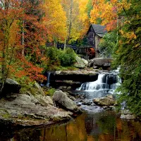 Vliesová fototapeta na zed' Vodní mlýn v?lese | 155 x 110 cm | FTNM 2685