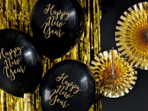 Balónky 30cm, Šťastný Nový Rok, Pastelová Černá (1 bal. / 6 ks)